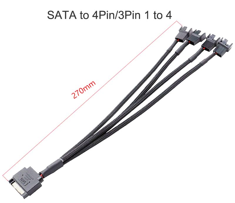 2Pcs 15Pin SATA to 3Pin 4Pin Adapter Cable SATA to PWM Conversion Power SATA 1 to 4 Extension Cables Case Fan Power Spliter Hub for Computer CPU Host