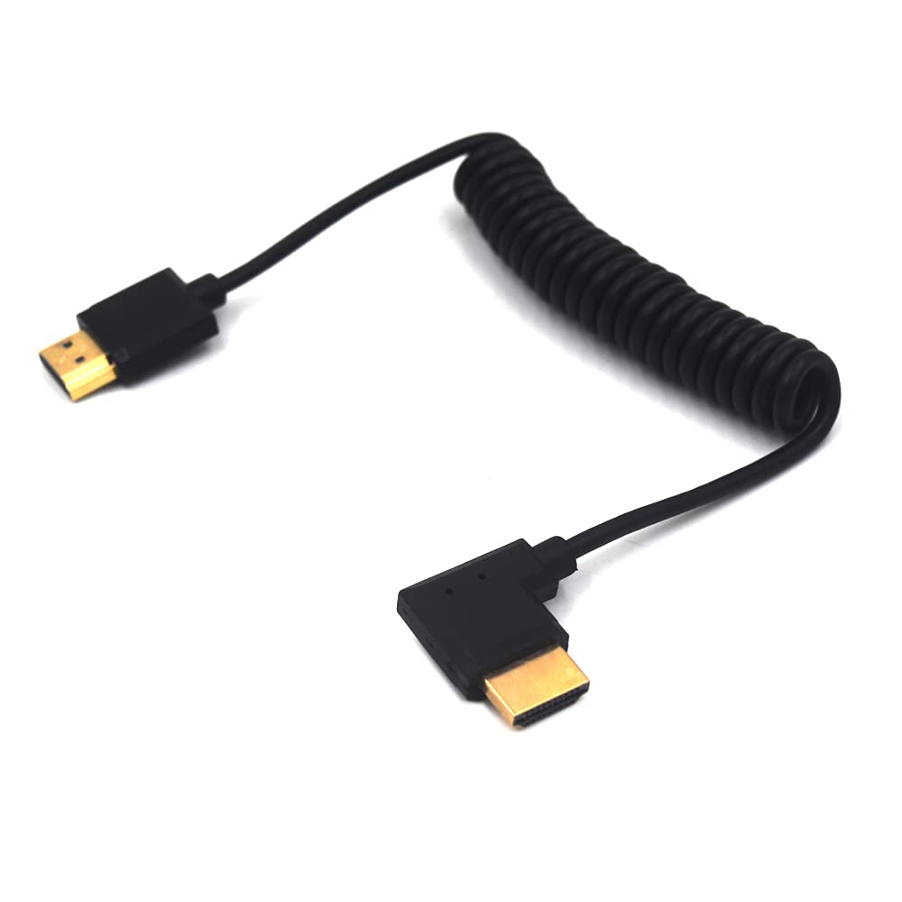 Kework 3.9ft HDMI 4K@60Hz Coiled Cable, Right Angle HDMI 2.0 Version Male to Male Adapter Spring Spiral Cord, 18Gbps High Speed, High Definition