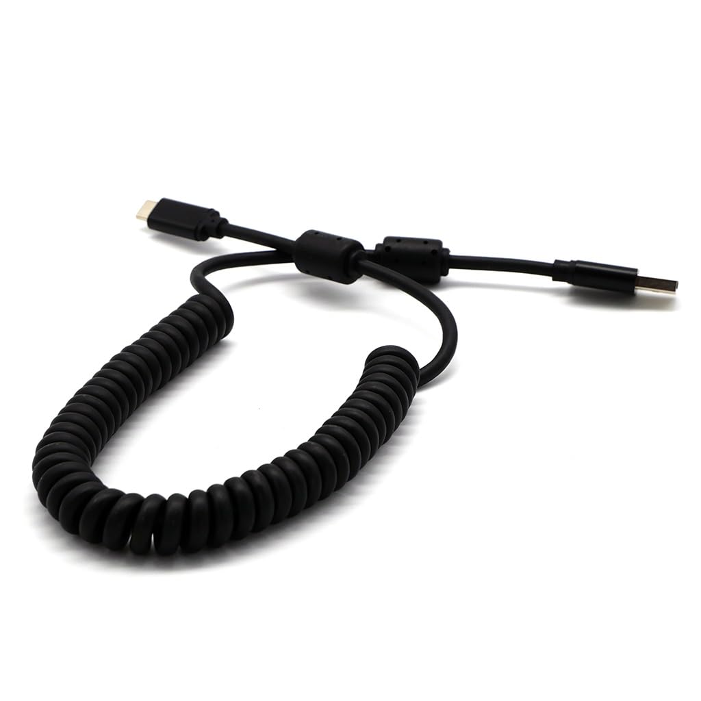 Digirig Coiled Shielded USB-A to USB-C Cable with Ferrites