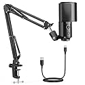 FIFINE USB Podcast Microphone, PC Computer Condenser Microphone Plug & Play Mic Kit with Boom Arm Stand, 16MM Large Diaphragm, Mute Button for