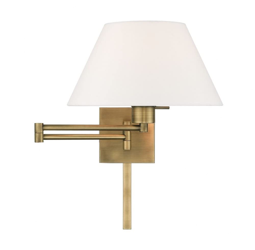 Livex Lighting 40039-91 25" One Light Swing Arm Wall Mount, Brushed Nickel Finish with Off-White Fabric Shade