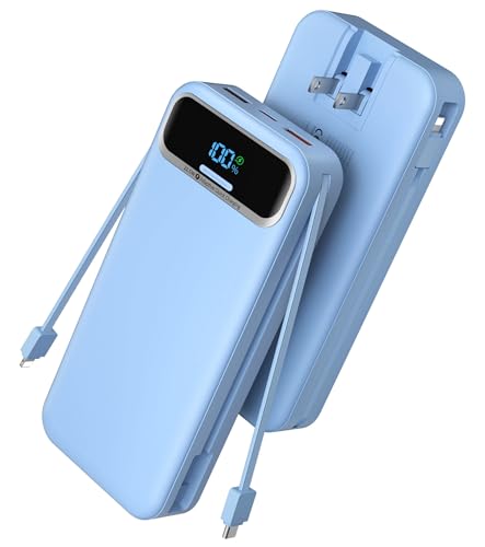 Portable Charger, 20000mAh 22.5W Fast Charging Power Bank with Built-in Cables & Wall Plug, Travel Essential External Battery Pack with LED Display