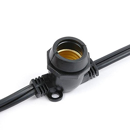 Novelty Lights 25 Feet Heavy Duty Light String with 25 in-Line E17 Sockets, Black Wire PVC Commercial Grade Stringer, 12" Spacing, End-to-End