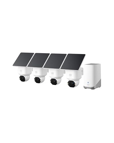 eufy Security SoloCam E42 4-Cam Kit (HomeBase S380), 4K Security Camera Wireless Outdoor, Solar Powered, AI Motion Tracking, Strobe Light, Pan & Tilt