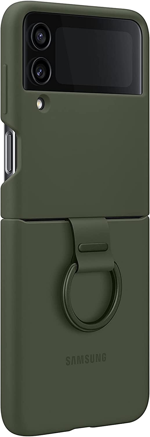 SAMSUNG Galaxy Z Flip4 Silicone Cover with Ring, Protective Z Flip 4 Phone Case with Phone Ring, Matte Finish, Handheld Design, US Version, Green