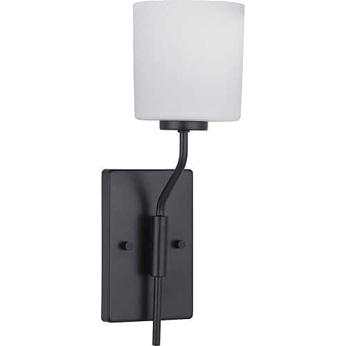 Progress Lighting Tobin Collection 1-Light Etched White Glass Modern Bath Vanity Light Matte Black