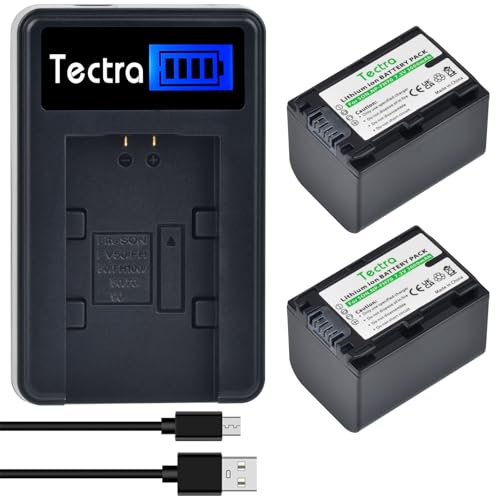 Tectra 2-Pack NP-FH70 Battery and LCD USB Charger for Sony NP-FH30, NP-FH50, NP-FH60, NP-FH90 NP-FH100 and Sony HandyCam DCR-DVD650, DCR-HC20, SX40
