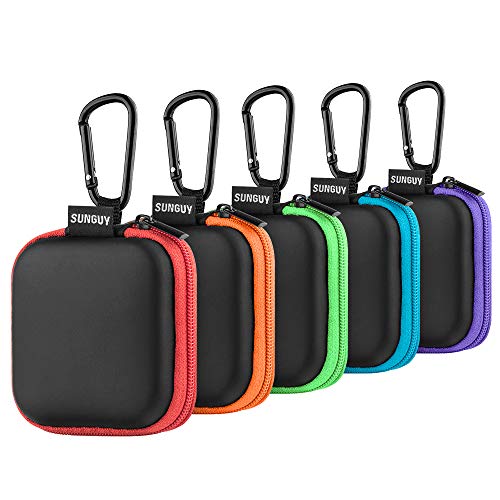 SUNGUY [5-Pack Earbud Case, Portable EVA Small Earbuds Carrying Case Storage Bag Organizer with Carabiners for Earphones, Earbuds, Earpieces, SD
