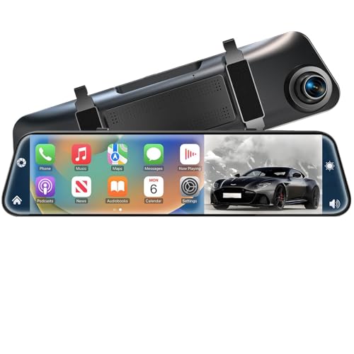 4K Rear View Mirror Camera with Carplay&Android Auto 12" Mirror Dash Cam