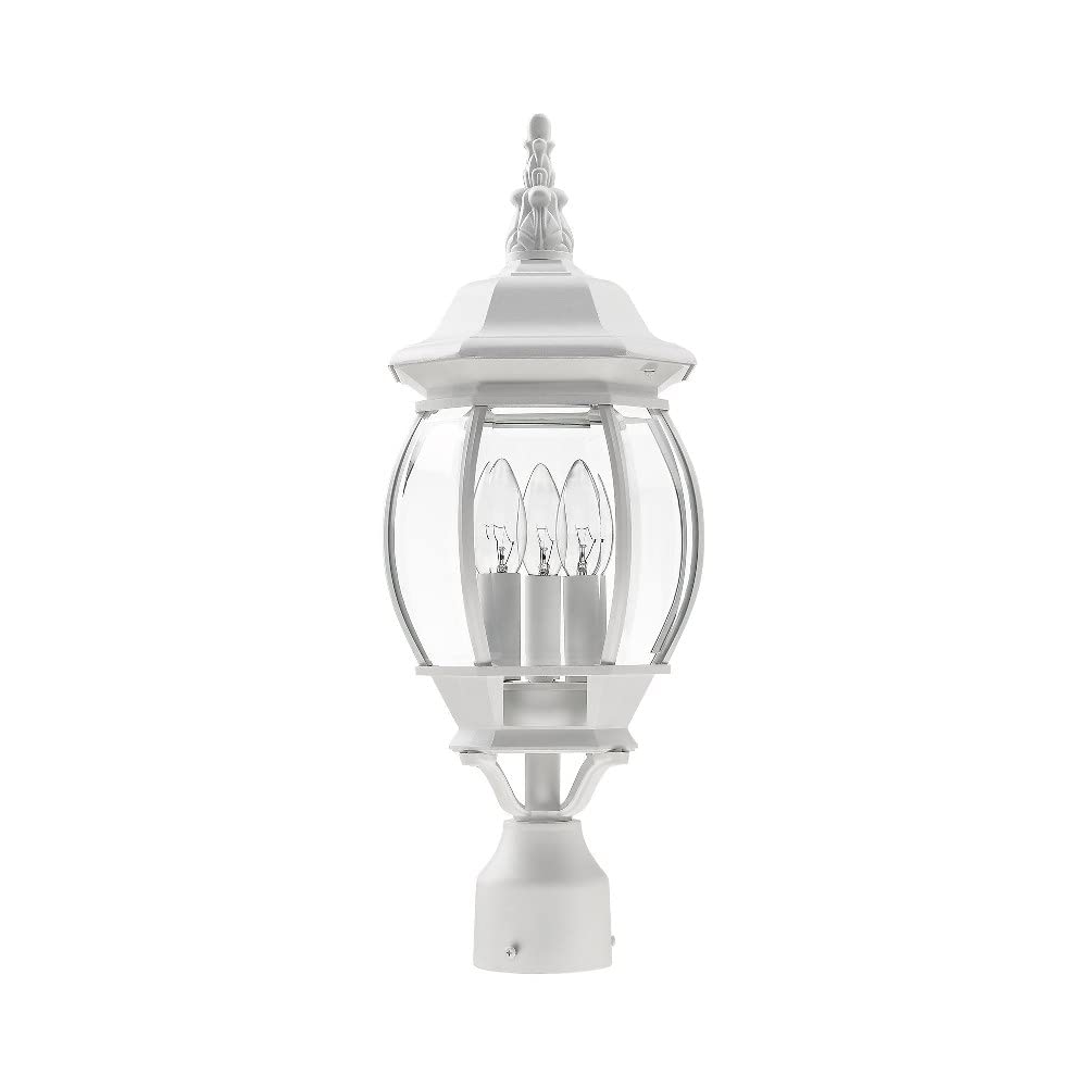 Livex Lighting 7526-14 Frontenac Traditional 3-Light Outdoor Post Top Light with Clear Beveled Glass Shades, 22" x 8" x 22", Black