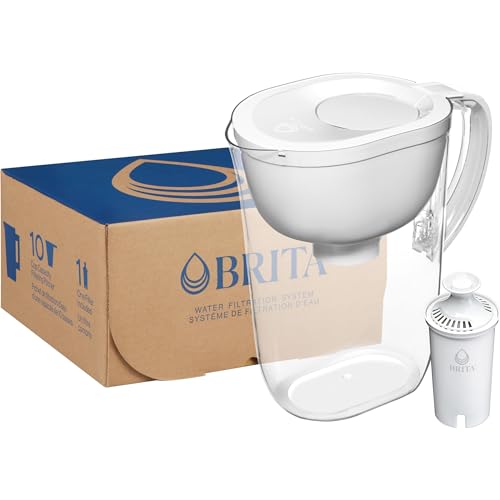 Brita Large Water Filter Pitcher for Tap and Drinking Water, Includes 1 Standard Filter, BPA-Free, Lasts Two Months, 10-Cup Capacity, Bright White
