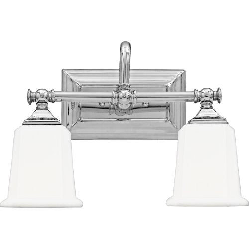 Quoizel Nicholas Vanity Lights, 15 Inch 2-Light Polished Chrome Bathroom Lighting Fixtures Over Mirror, 100W, Opal-Etched Frosted Glass, Mid-Century