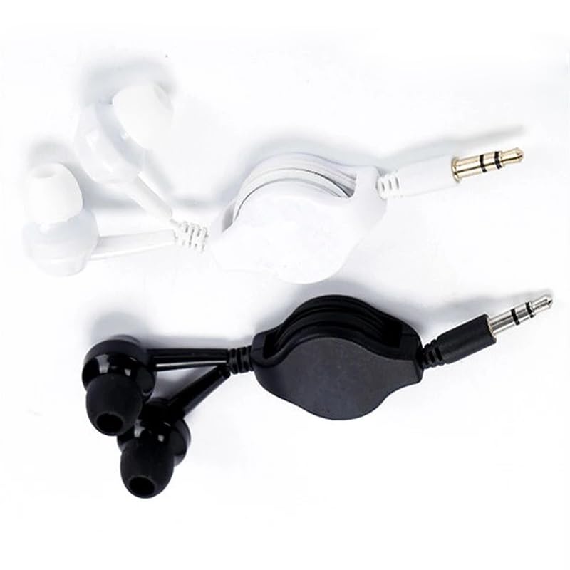 ThtRht 2 Pack Retractable Earbuds Wired Earphone Portable 3.5mm Plug Stereo in-Ear Headphone Wiring Ear Buds for Computer PC Tablet Phone Airplane
