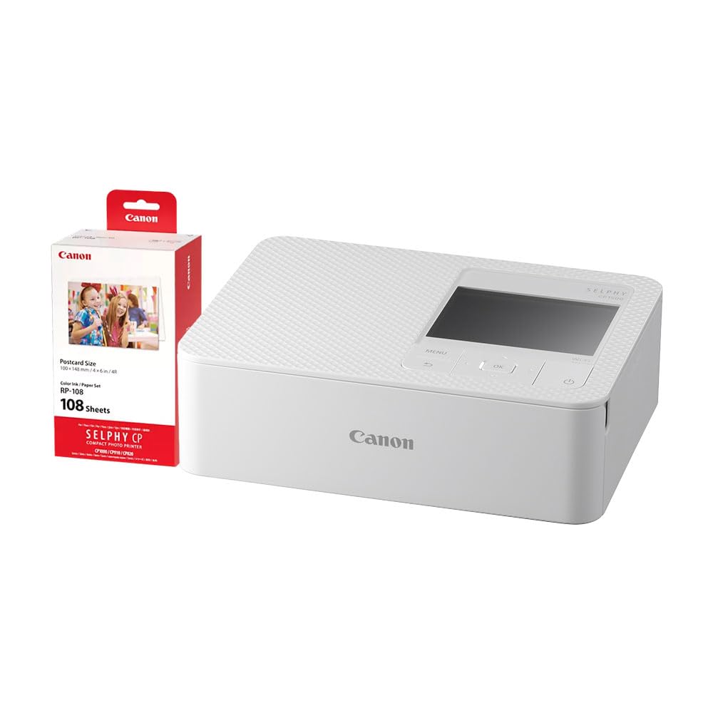 Canon Selphy CP1500 Wireless Compact Photo Printer (White) + RP-108 High-Capacity Color Ink/Paper Set, 4"x6" Prints, 108 Sheets
