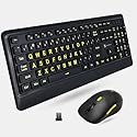 X9 Performance Large Print Wireless Keyboard and Mouse Combo - Easy to See Yellow Letters for Seniors and Low Vision Users - 2.4Ghz Wireless Mouse