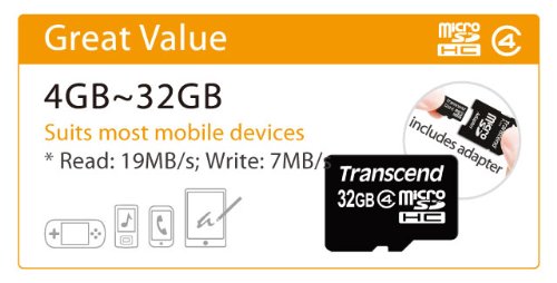 Transcend 32 GB Class 4 microSDHC Flash Memory Card TS32GUSDHC4