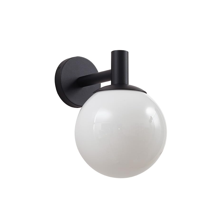 Lucande Porch Light Outdoor Globe Wall Light, Modern Exterior Sconce with Opal Glass Shade, Black Wall Light Fixture for Exterior Patio Balcony
