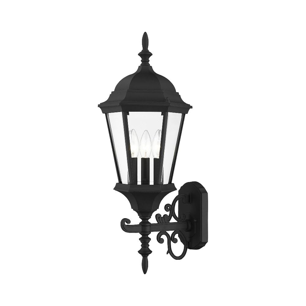 Livex Lighting 7561-14 Outdoor Wall Lantern with Clear Beveled Glass Shades, 23.5" x 9.5", Black
