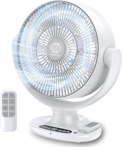 Aaoyun Wireless Desk Fan, 12000mAh Cordless Room Air Circulator with Remote, 3D Oscillating Standing Fan, 8 Speeds, 20dB Quiet Motor, Washable