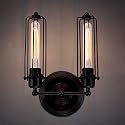 Industrial Pipe Metal Tubular Wall Lamp-LITFAD 2 Heads Retro Rustic Punk Steam Wall Sconce Vintage Edison Wall Mounted Light B