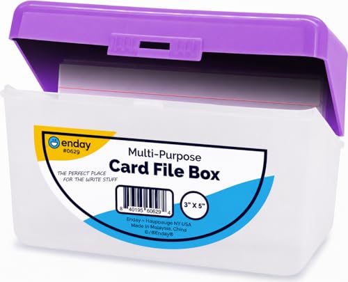 Enday Index Card Box Purple 3x5 Index Card Holder, Index Card Organizer, Flash Card Holder, Holds 250 Cards.