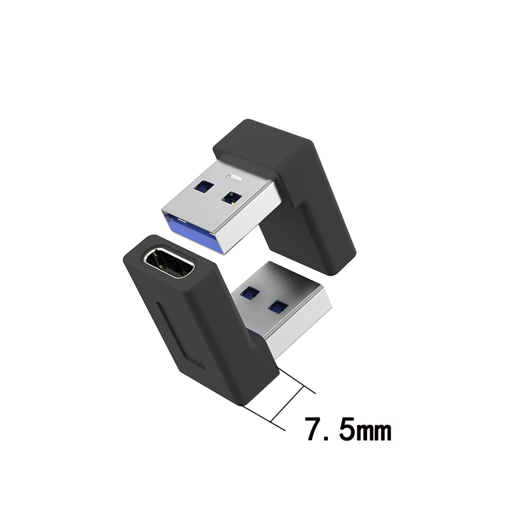 rgzhihuifz Right Angle USB A Male to USB C Female Adapter,90 Degree USB3.0 to Type C Cable Connector Support unidirectional Sides 5Gbps & Data