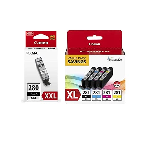 Canon CLI-281 XL BKCMY 4-Color Ink Tank Value Pack (2037C005) PGI-280 XXL Pigment Black Ink Tank (1967C001)
