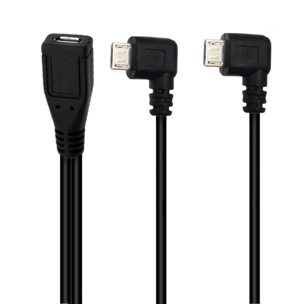 Wpeng Qaoquda Micro USB 1 to 2 Y Splitter Cable, 1Feet Micro USB Female to Dual Male 90 Degree Angle Converter High Speed Charging Cable (Micro 1F/2M)