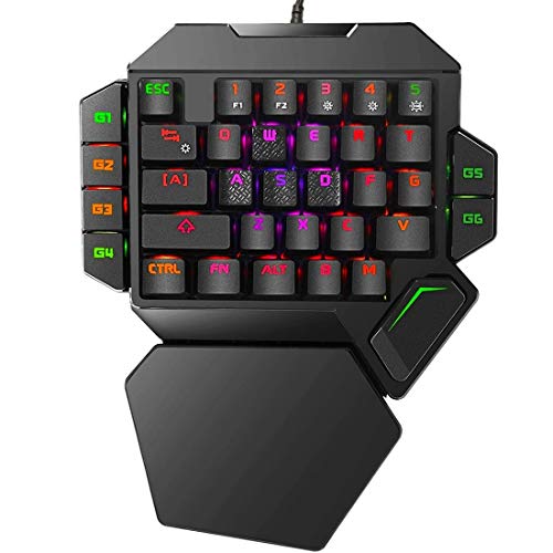 Cakce RGB One Handed Mechanical Gaming Keyboard,Colorful Backlit,Wrist Rest Support,Professional USB Wired Single Hand Mechanical Keyboard for Game