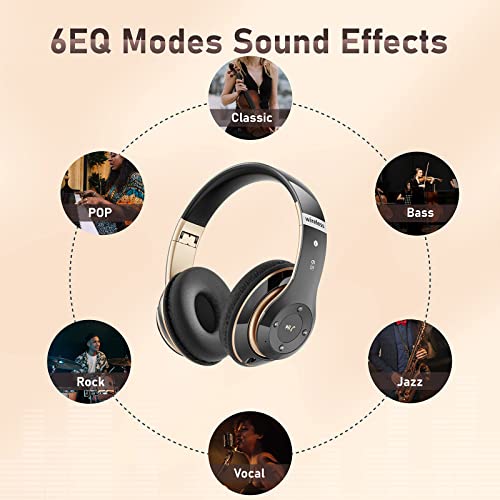 Falebare Bluetooth Headphones Over Ear, 6S Wireless Headphones Wired with 6 EQ Modes, 40 Hours Playtime Foldable HiFi Stereo Headset with Microphone…