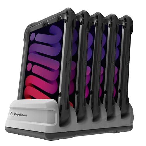 Brenthaven Power5 Cable-Free Charging Station Kit for iPad mini 7th | 6th Gen Includes 5 Protect+ iPad Cases & Cable-Free Adapters, 100W Fast Charger