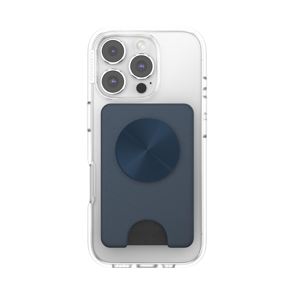 PopSockets Kick-Out Wallet for MagSafe, Adjustable Kickstand, Magnetic Stand, Blue - Navy