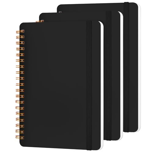 Utron 3 PCS Small Spiral Notebook 5x7, Notebooks for Note Taking, Black Spiral Journal Notebook, Work Notebook Small Notebooks 5x7 with Strap, Cute