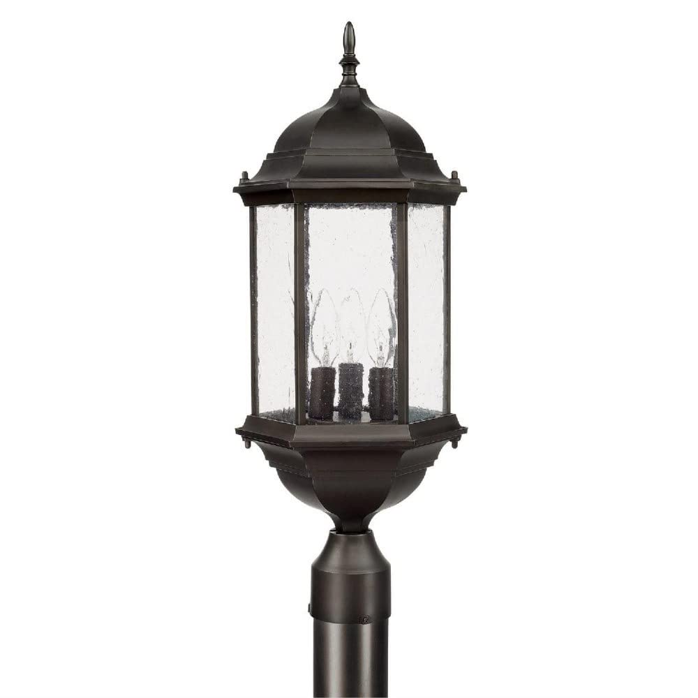Capital Lighting 9837BK Main Street Seeded Glass Outdoor Post, 3-Light 180 Total Watts, 24" H x 10" W, Black