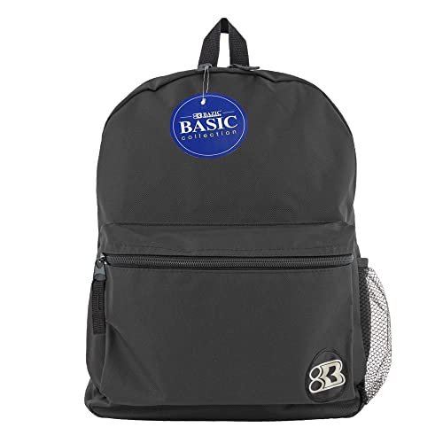 BAZIC School Backpack 16" Black, Lightweight School Bag Padded Back & Adjustable Strap for Students, Travel Bag Fit A4 Notebook, 1-Pack