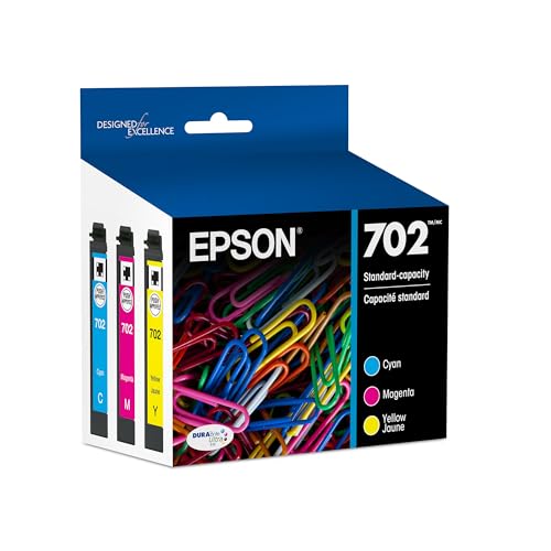 EPSON 702 DURABrite Ultra Ink Standard Capacity Color Combo Pack (T702520-S) Works with WorkForce Pro WF-3720, 3730, 3733