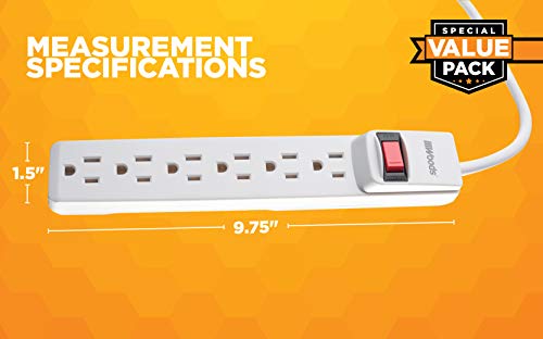 Southwire Woods Power Strip - Dual Pack for Home & Office Use - 6 Outlet Electrical Outlet Strip - Durable White Housing - 2.5’ Plug Extension Cord