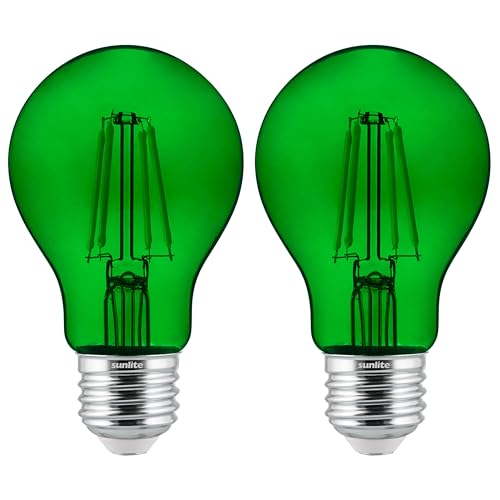Sunlite 81083 LED Colored Filament A19 Light Bulb, 4.5 Watts, Medium E26 Base, 120 Volts, Transparent Green, Dimmable, 320 Degree Beam Angle, UL