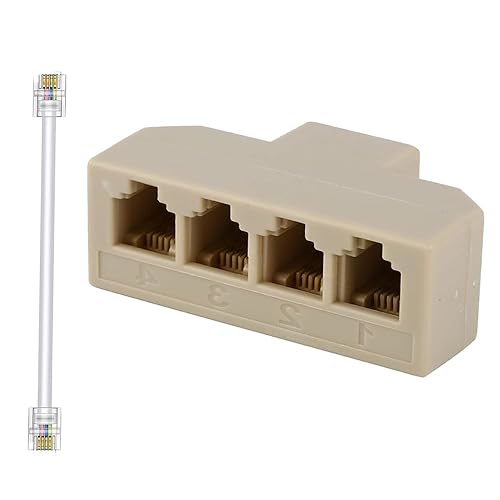 HIPATU Four Way Telephone Splitter4 Way Telephone Adapter RJ11 6P4C 1 Female to 4Females for Landline and Fax -1Pack