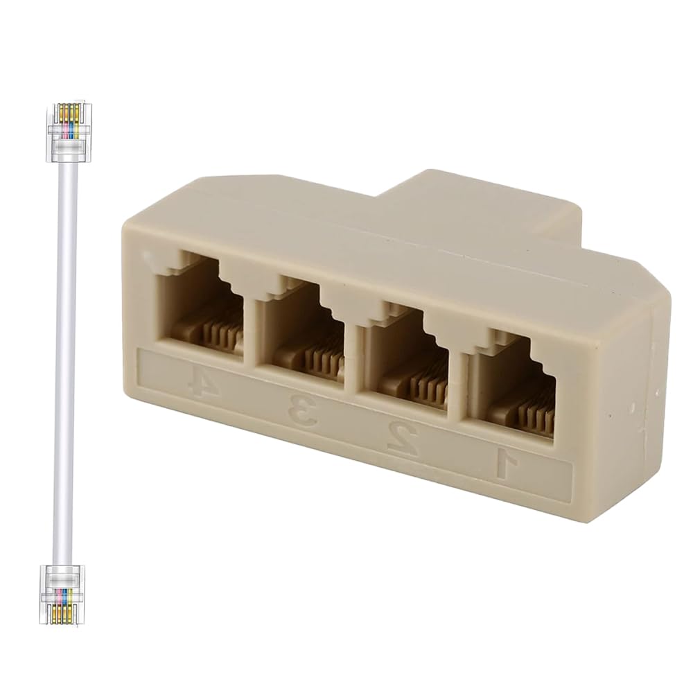 HIPATU Four Way Telephone Splitter4 Way Telephone Adapter RJ11 6P4C 1 Female to 4Females for Landline and Fax -1Pack