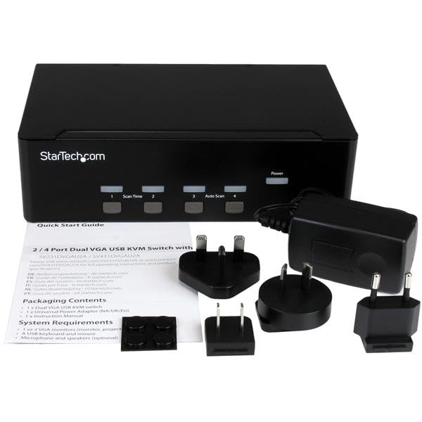 StarTech.com 4 Port VGA KVM Switch - Dual VGA - Hot-key & Audio Support - 1920x1200 KVM Switch - KVM Video Switch (SV431DVGAU2A)