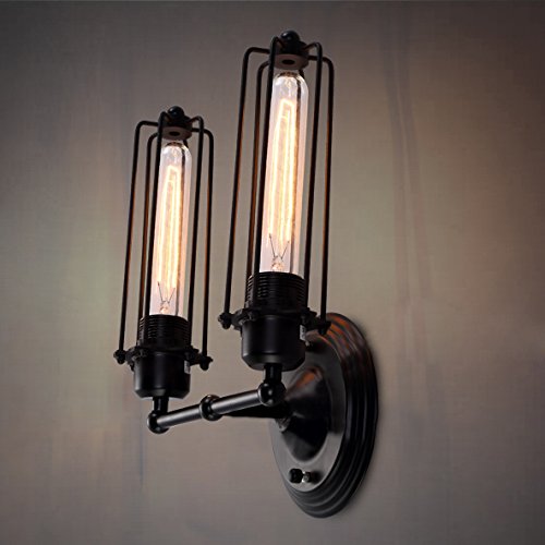 Industrial Pipe Metal Tubular Wall Lamp-LITFAD 2 Heads Retro Rustic Punk Steam Wall Sconce Vintage Edison Wall Mounted Light B