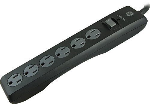GE General Purpose 6-Outlet Surge Protector, 6 ft Extension Cord, 800 Joules, Twist-to-Close Safety Outlet Covers, Flat Plug, Protected Indicator