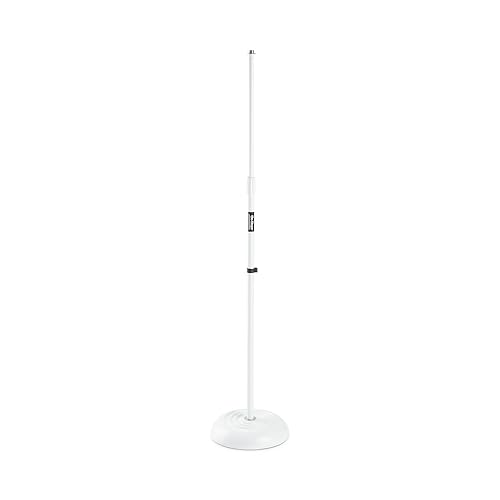 On-Stage MS7201W Round-Base Mic Stand (Supports Dynamic and Condenser Microphones, Height Adjustable 33"-60", Standard 5/8"-27 Threading, 7 lb, 10"