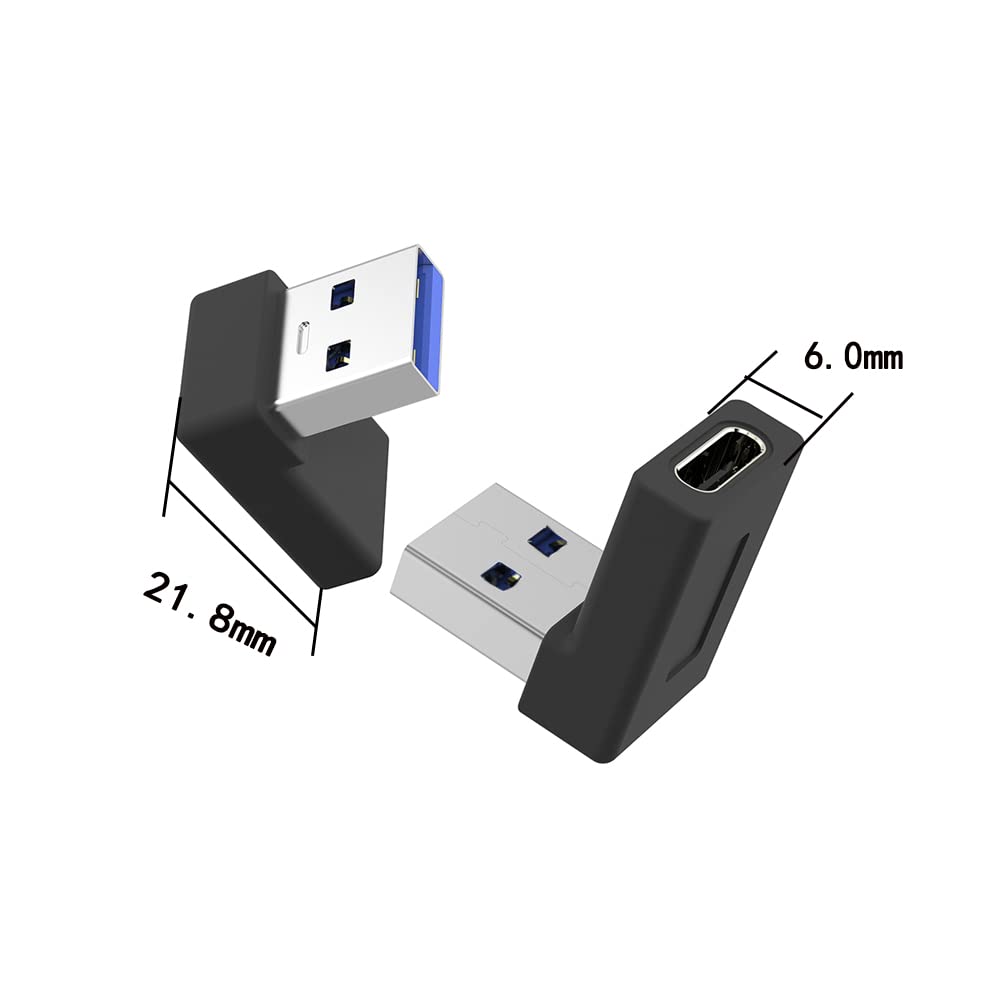 rgzhihuifz Right Angle USB A Male to USB C Female Adapter,90 Degree USB3.0 to Type C Cable Connector Support unidirectional Sides 5Gbps & Data