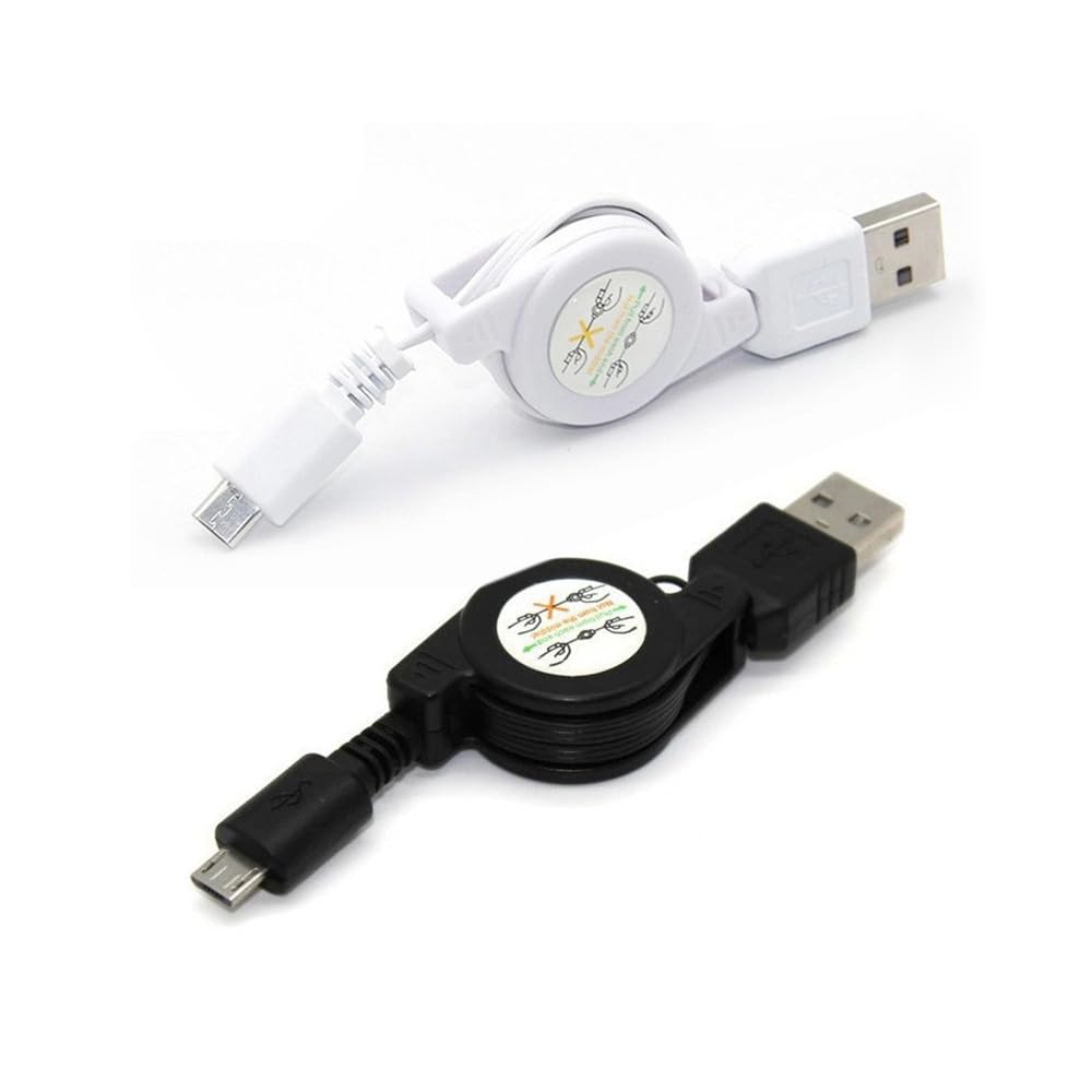 ThtRht 2 Pack Retractable Micro USB Cable Micro USB to USB-A 2.0 Cable Compact Retractable Micro B 5-Pin Cord for Charging & Sync Android Phone