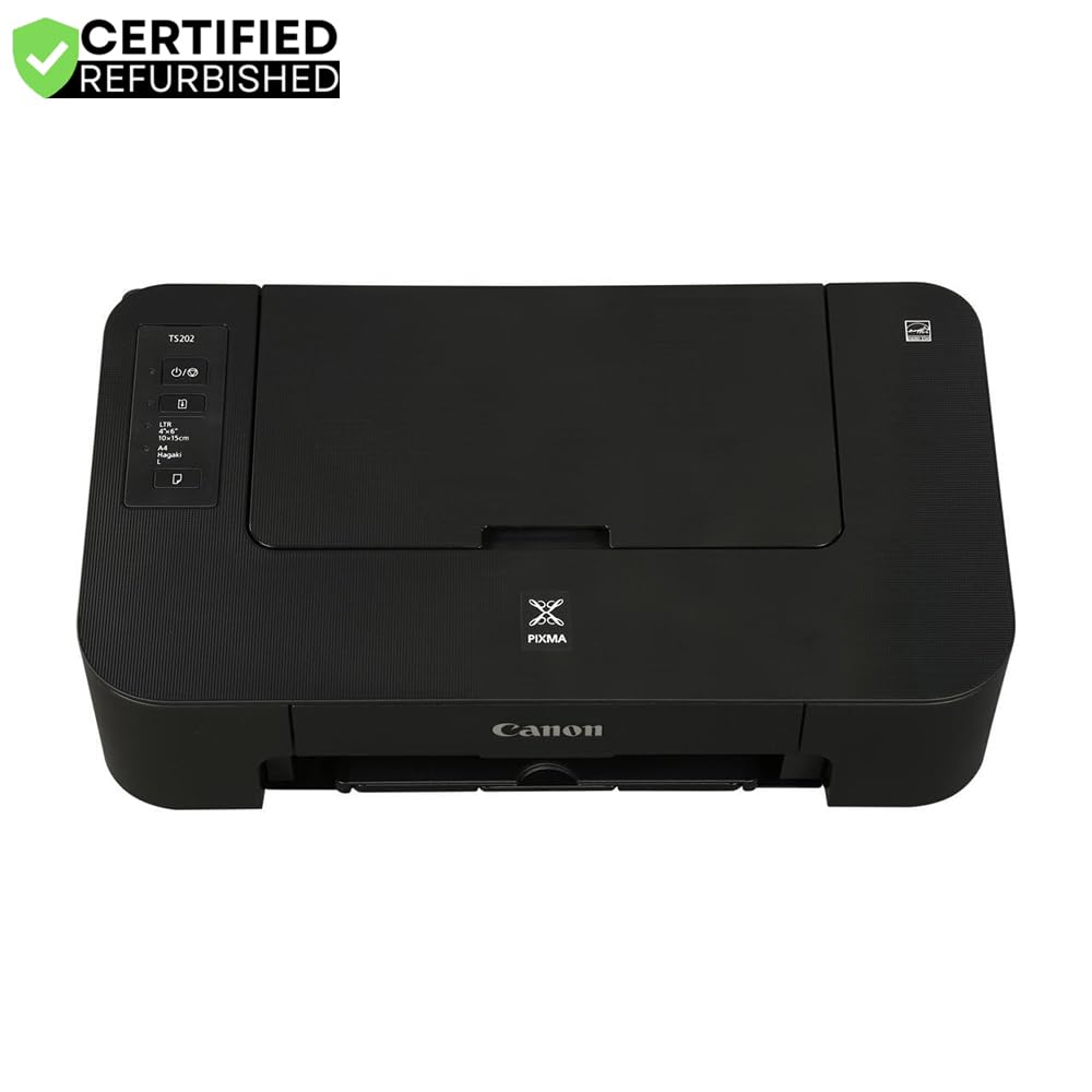 Canon (Refurbished PIXMA TS202 Inkjet Printer for Documents and Photos Up to 4800 x 1200 dpi w/Complete Set of Full-Size Ink Cartridges Bundle w/DGE