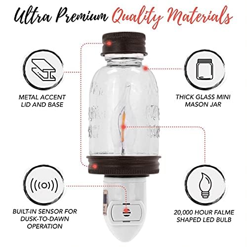 Autumn Alley Rustic Mini Mason Jar Night Light in Bronze | Auto On/Off Sensor | Plug in Farmhouse Wall Decor | Cute Country Night Light | Energy