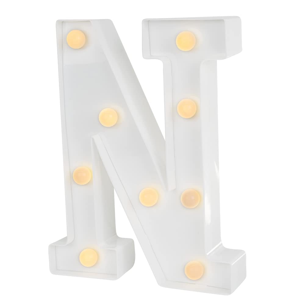 Restaurantware Illumify 6.6 x 1.2 x 8.7 Inch Light Up Letter 1 Durable Marquee LED Light - Letter N Touchproof White Plastic Party Light Keyhole Slot