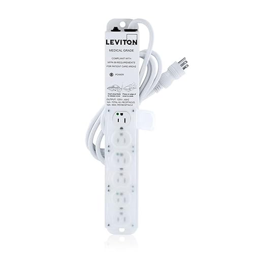 Leviton Medical Grade Power Strip, 15-Amp, 125-volt, 6-Outlets, 7-Feet Cord Length, 5306M-1N7